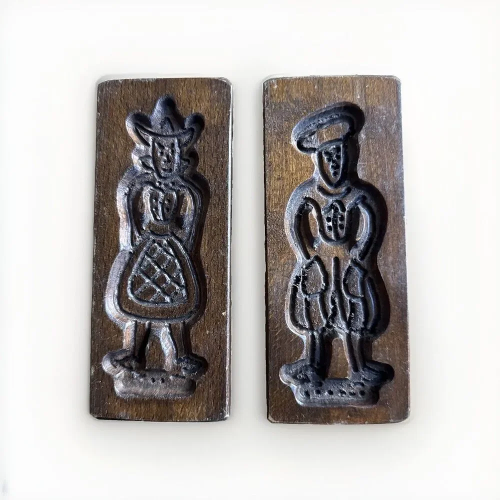 2 Vintage Dutch Hand-Carved Wooden Cookie/Biscuit Molds 7”x2.5”